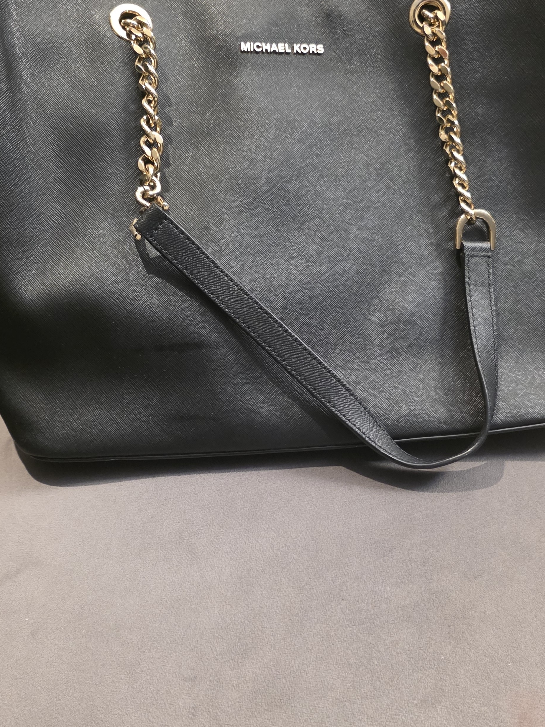 Michael Kors Black Tote With Gold Chain Handles